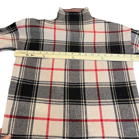 Tahari Plaid Mock Neck Sweater Black White Red Women's OverSized XS - Picture 5 of 9